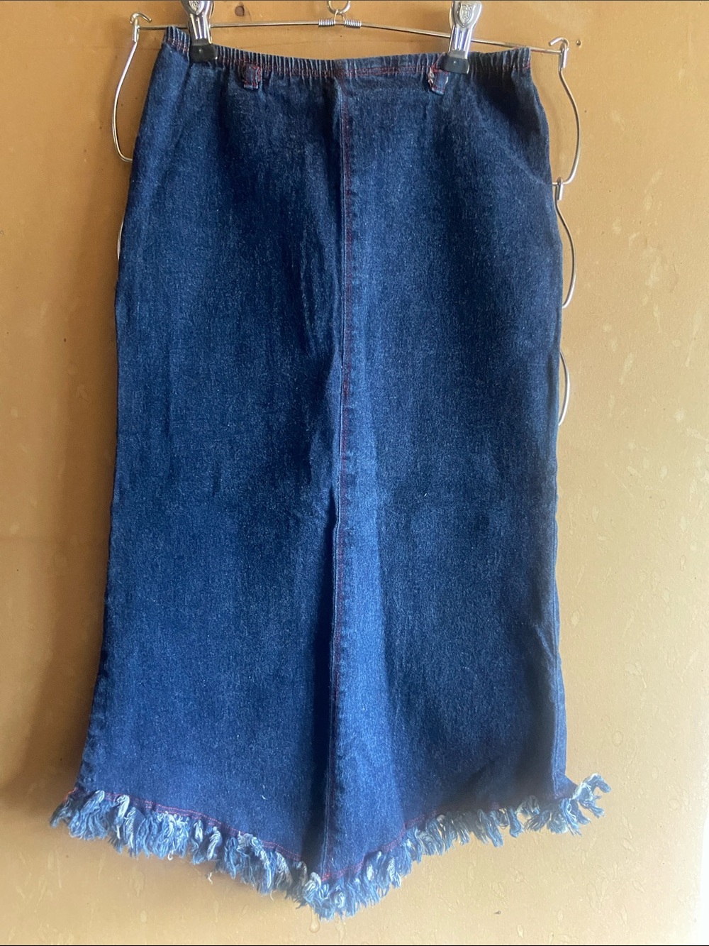 Vintage Y2k TINY Dark Blue Denim Pencil Skirt with Fringed Hem